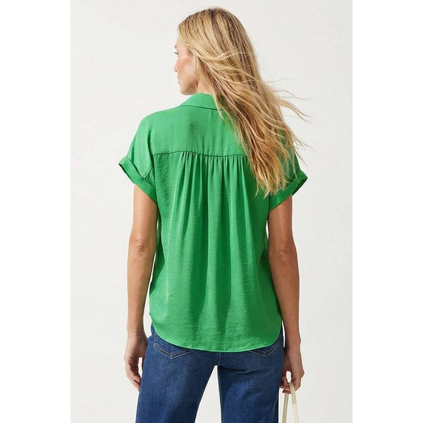 Short Sleeve Blouse: Forest Green / L