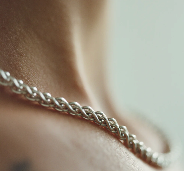 Rope Spiga Necklace Stainless Steel  14K Gold. Waterproof: Silver