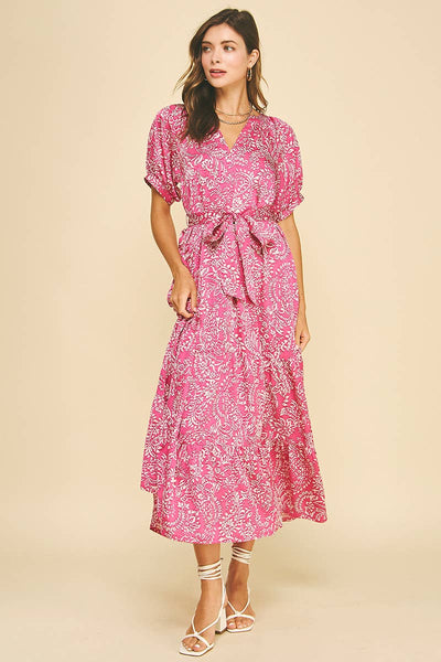 DAMASK PRINT TIERED MAXI DRESS - 6132DA: DEEP BLUE / S