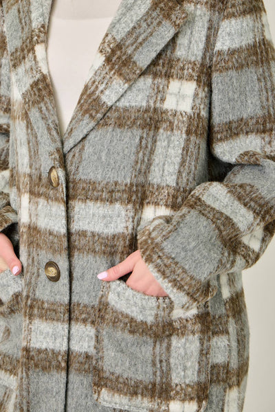 Plaid Long Coat: Mocha/Navy