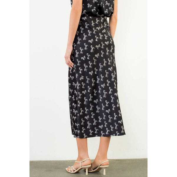 Satin Horse Print Skirt & Top Set: Brown