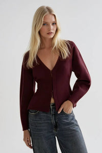 Soft Heavy Knit Clip Closure Cardigan Top
