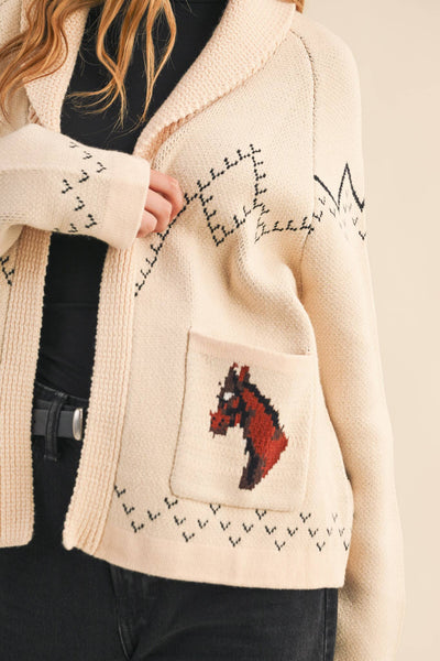 Horse Knit Sweater Cardigan: Beige Taupe