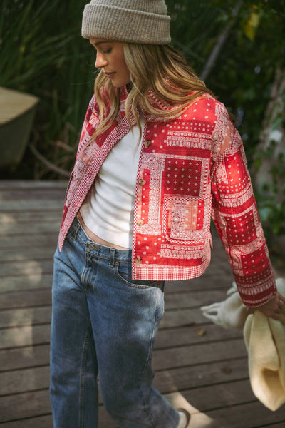 Patchwork Quilted Jacket: Red Bandana