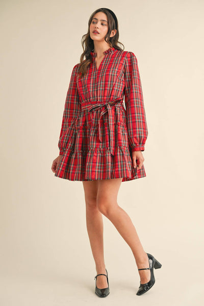 Plaid Mini Dress with Ruffle Trim