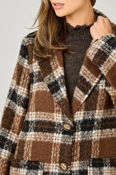 Plaid Long Coat: Mocha/Navy