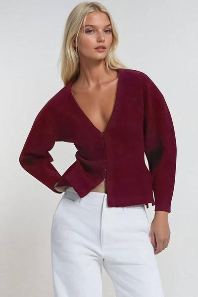 Soft Heavy Knit Clip Closure Cardigan Top