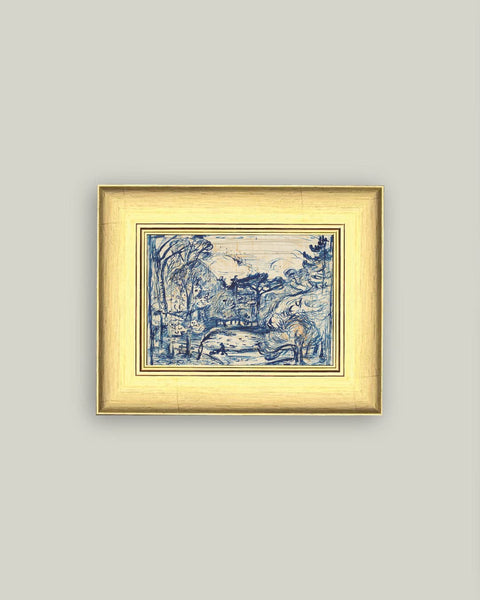 Forest with Woodcutter Framed Antique Art: 8x6