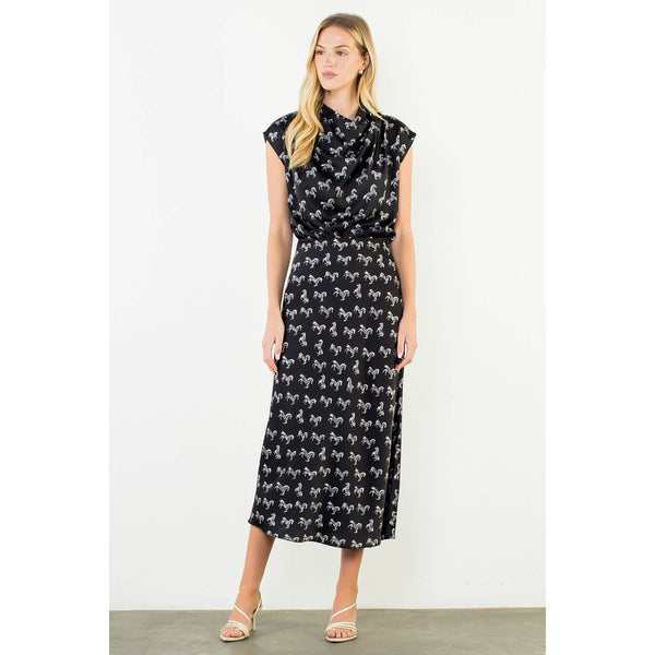 Satin Horse Print Skirt & Top Set: Brown