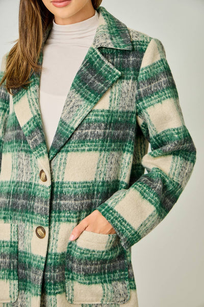Plaid Long Coat: Mocha/Navy