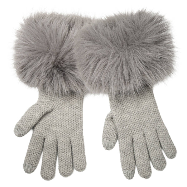 C.C Long Faux Fur Cuff Knitted Winter Gloves: Brown