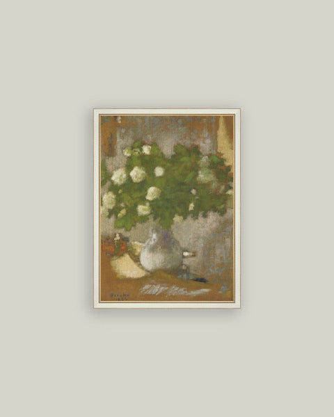 Snowball Flowers Framed Antique Art: 4x6