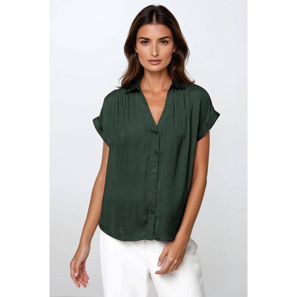 Short Sleeve Blouse: Forest Green / S