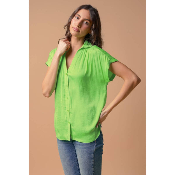 Short Sleeve Blouse: Forest Green / L