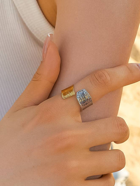 Textured Two Tone Open Ring - gold, silver, non-tarnish