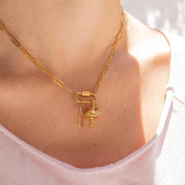 18K Gold PVD Stainless Steel Rhinestone Wishbone Charm: Gold