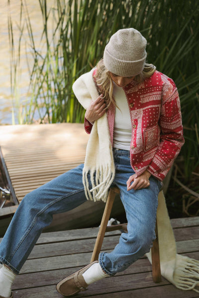 Patchwork Quilted Jacket: Red Bandana