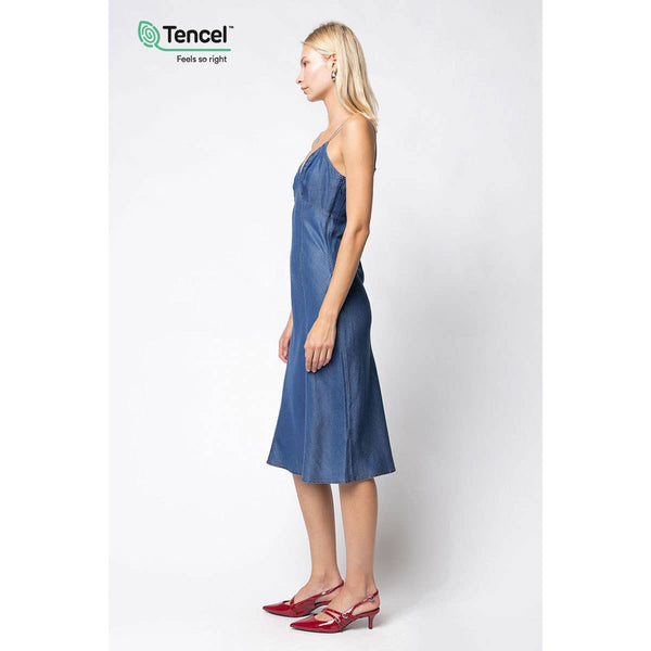 Midi Denim Dress With Contrast Stitching