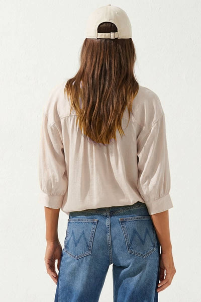 Oversized 3/4 Sleeve Button Up Blouse: Off White / M