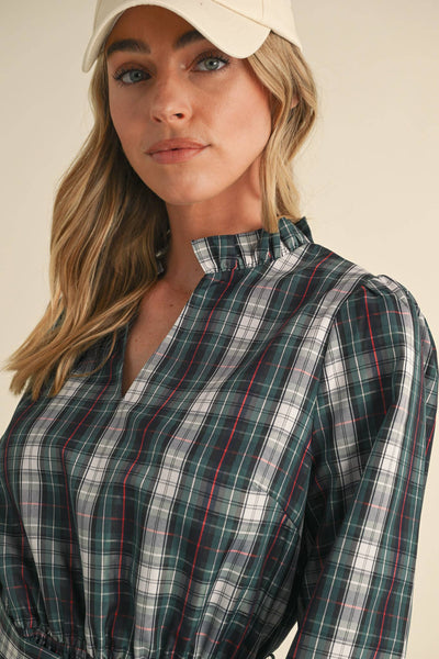 Plaid Mini Dress with Ruffle Trim