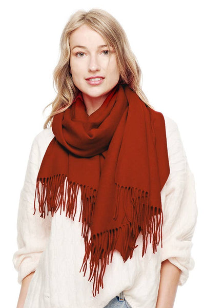 Soft Cashmere Solid Color Fringes Scarf: Navy