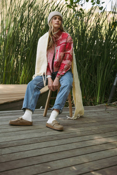 Patchwork Quilted Jacket: Red Bandana