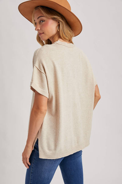 Crew Neck Knit T-shirt: Oatmeal