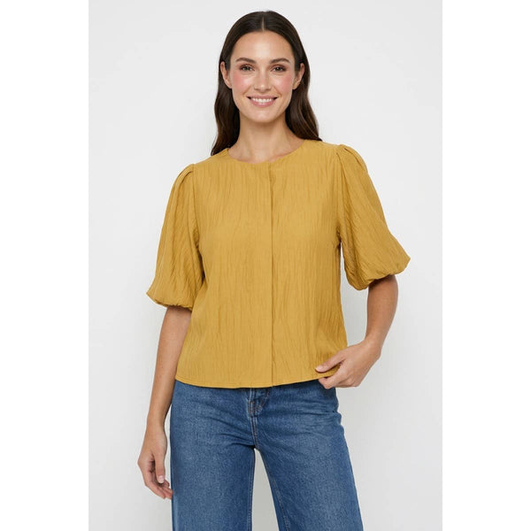 Puff Sleeve Button Up Blouse: Sable / L