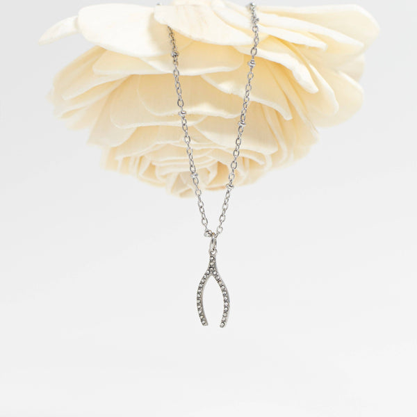 18K Gold PVD Stainless Steel Rhinestone Wishbone Charm: Gold