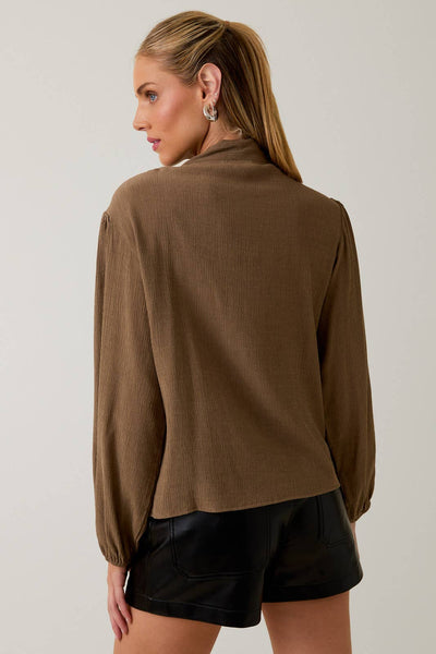 Long Sleeve Front Neck Tie Blouse: Coco