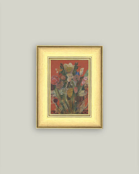 Eccentric Bouquet Framed Antique Art: 13x17