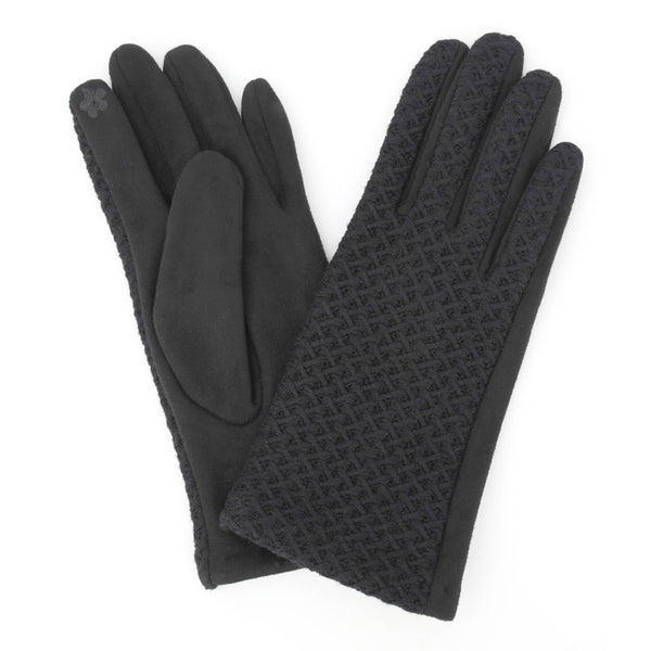 Herringbone Knit & Faux Suede Combi Touchscreen Gloves: Beige