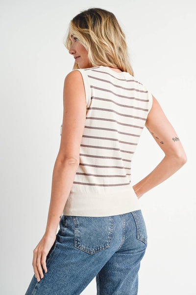 Striped Muscle Knit Tank Top - Black Stripe