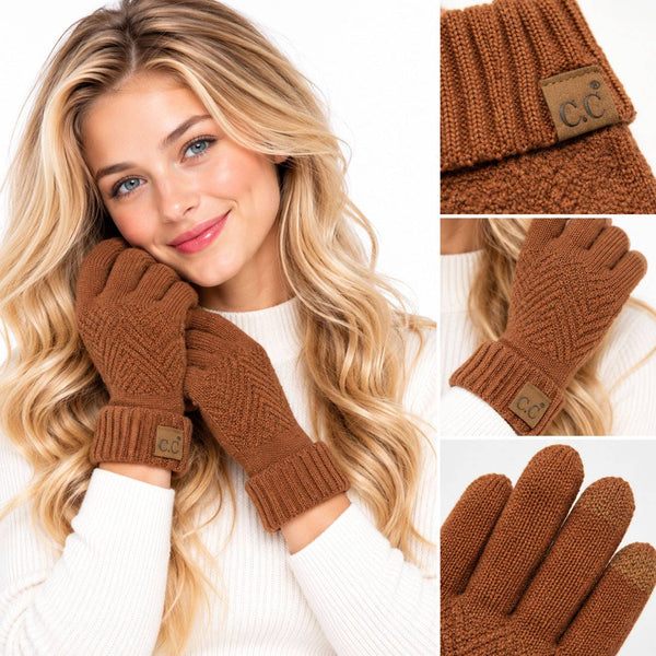 C.C Diagonal Pattern Striped Winter Gloves: Cocoa