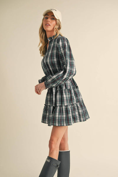 Plaid Mini Dress with Ruffle Trim