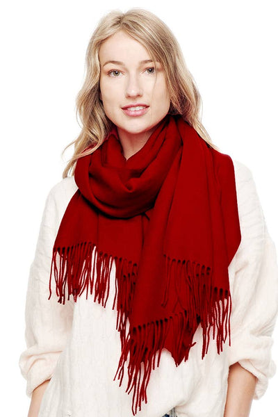 Soft Cashmere Solid Color Fringes Scarf: Red