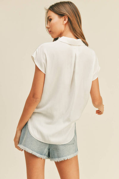 Button Down Cap Sleeve Shirt - Off White