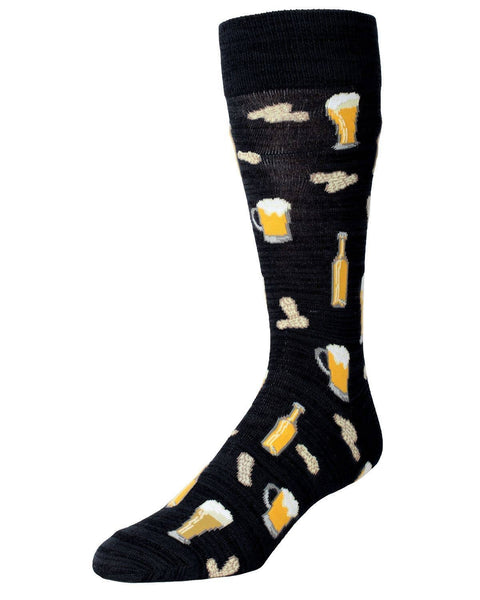 MeMoi Happy Hour Beer and Peanuts Men's Socks: 10 13 / Navy Blazer