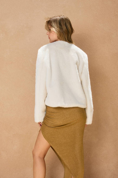Faux Fur Patch Pocket Jacket: CREAM / S-M-L(2-2-2)