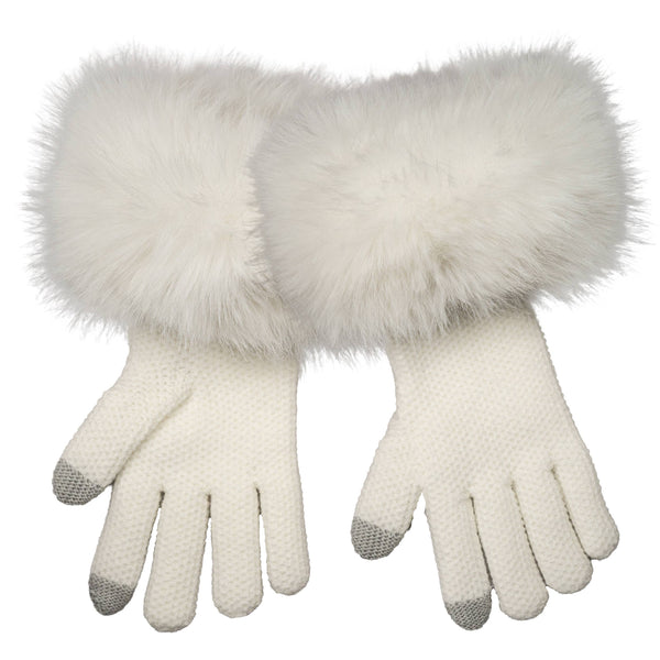 C.C Long Faux Fur Cuff Knitted Winter Gloves: Taupe