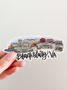 Blacksburg, Virginia Skyline Sticker - Large 5inx2in