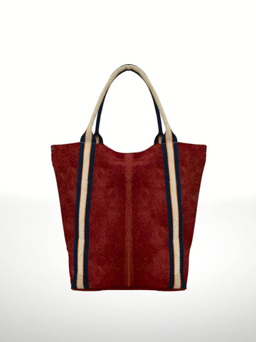 Suede Leather Tote Bag: Dark red