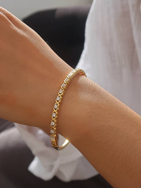 Non-Tarnish CZ Cuff Bracelet: Gold