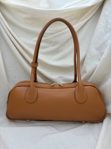 Genuine Leather East-West Bag: Taupe
