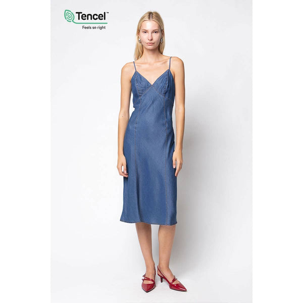 Midi Denim Dress With Contrast Stitching