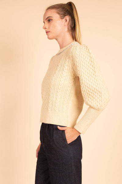 Accent Neck Cable Knit Sweater