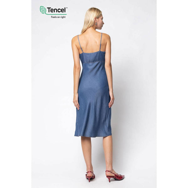 Midi Denim Dress With Contrast Stitching