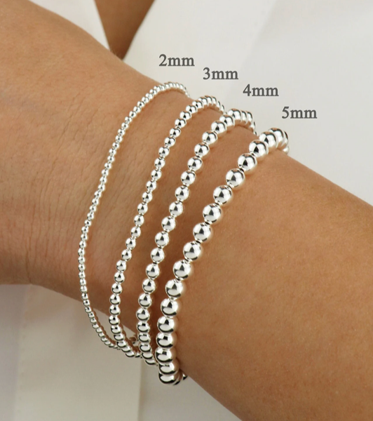 Gold Beads Bracelets- 14K Gold Steel Bead Stretch Bracelets: Yellow Gold / 6mm