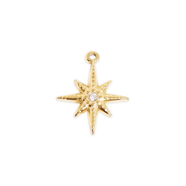 18K Gold Stainless Steel Compass Star Charm: Gold