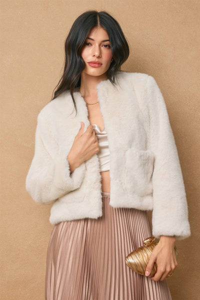 Faux Fur Patch Pocket Jacket: CREAM / S-M-L(2-2-2)